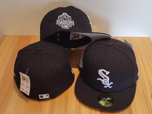 Black White Sox baseball cap sample with front and side views Black White Sox baseball cap sample with front and side views